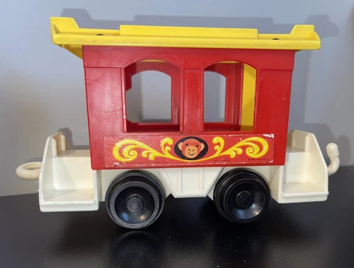 Vintage Fisher Price Little People Circus Train Car Red Monkey Car