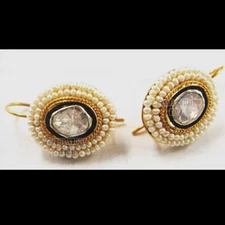 0.40ct Natural Solitaire Antique Cut Diamond Pearl Estate Silver Earring Jewelry