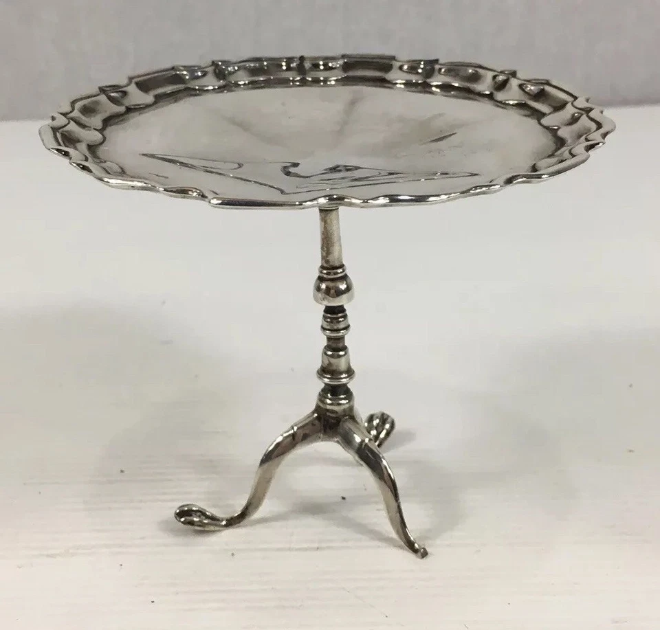 Antique Goldsmiths & Silversmiths 1916 Solid Silver Minature Tripod Table 97g AF — 第 2/4 张图片