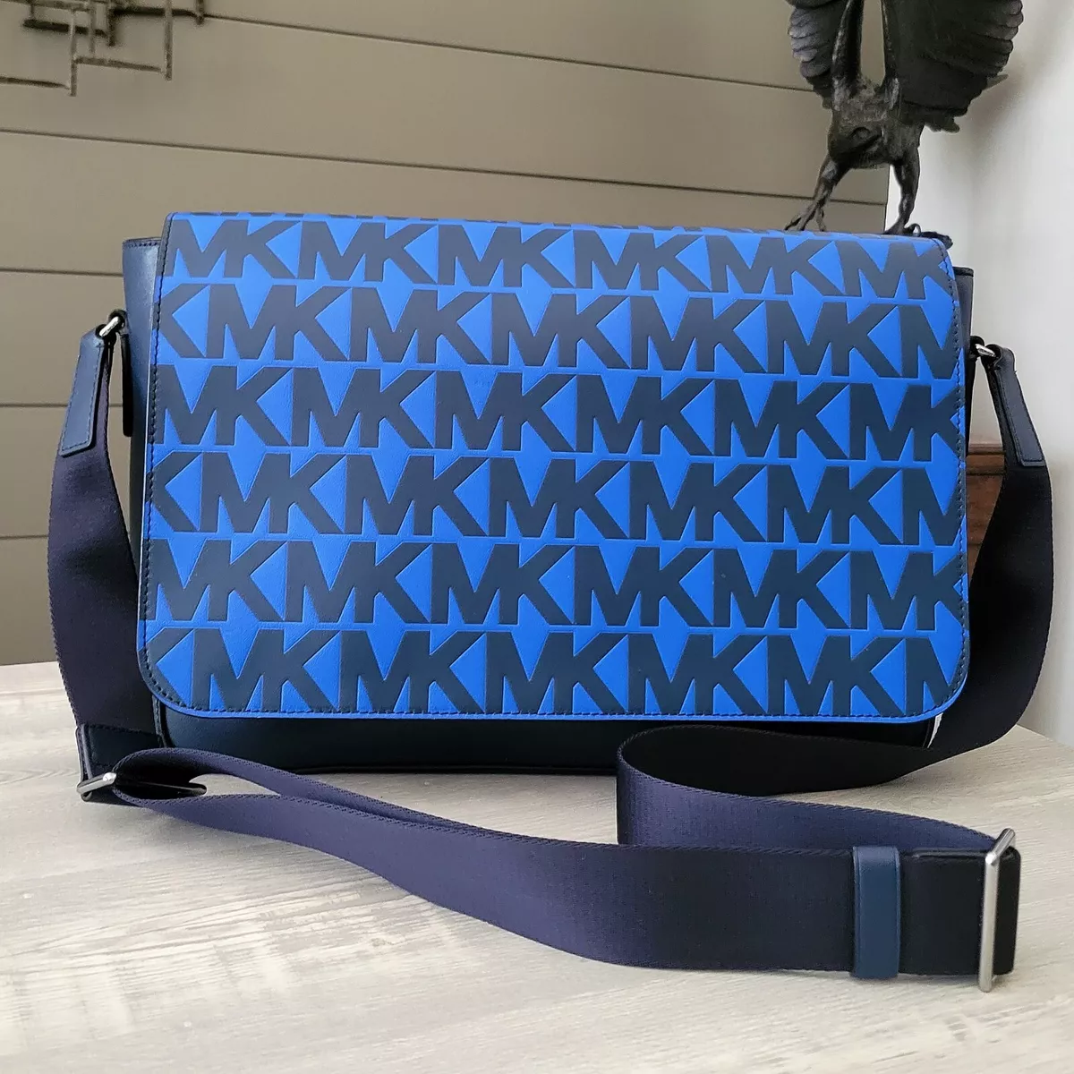 Michael Kors Men Messenger Crossbody Bag MK Logo Blue