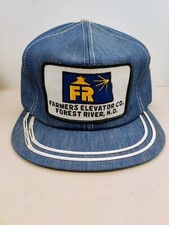 Vintage K Products USA MADE Denim Farm Patch Trucker Hat Snapback Dad Cap