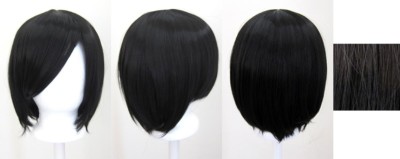 11'' Short Straight Cut with Long Bangs Natural Black Cosplay Rei Wig