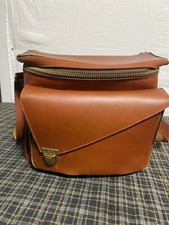 Vintage Leather Camera Bag TOWER No 705 Brown USA Crown Zipper Shoulder Case