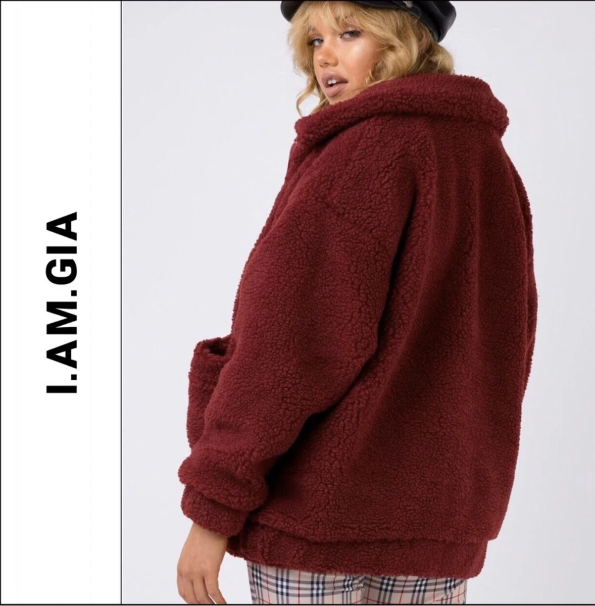 I AM GIA Wine Red Burgundy Fluffy Pixie Teddy Jacket Coat Size