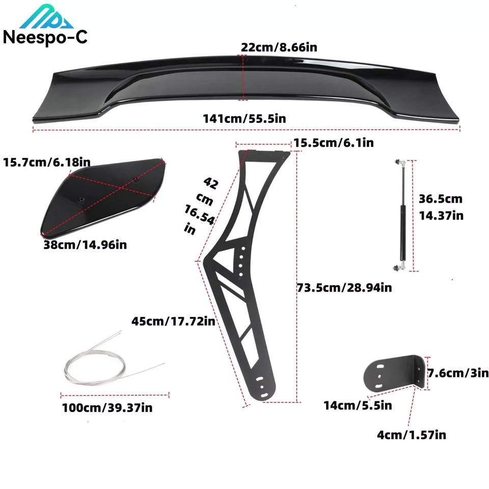 ADJUSTABLE GT RACING SPOILER WING CHASSIS MOUNT FOR LINCOLN CONTINENTAL 95-02 - Image 4 of 4