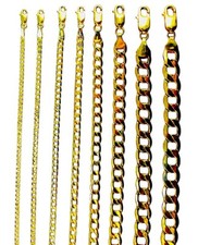 14K Yellow Gold Curb Cuban Necklace Bracelet Chain Real Gold 2mm-9mm 7"-30"