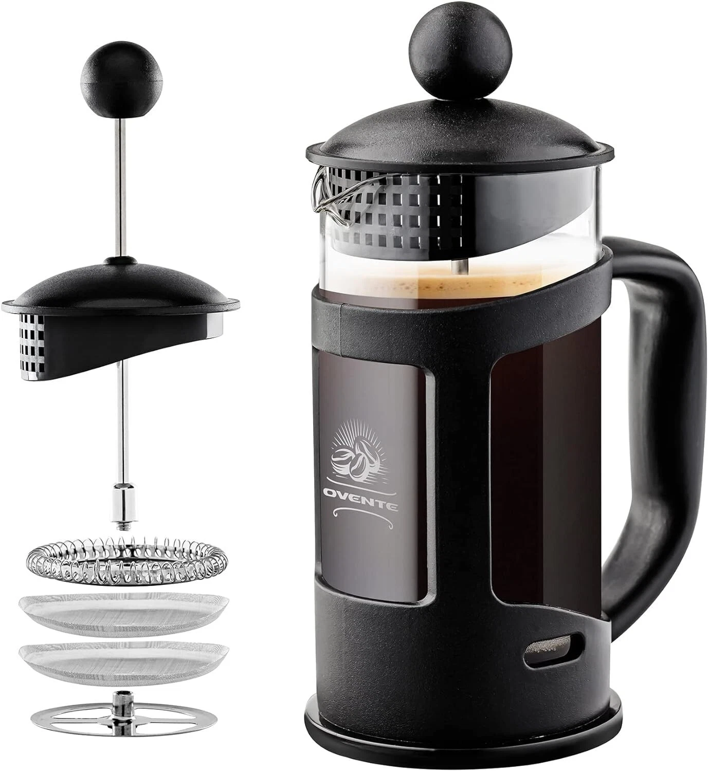 Ovente 12oz French Press Coffee & Tea Maker, Durable Borosilicate Glass, Black