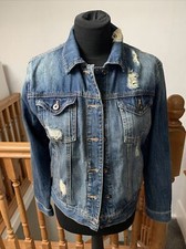 Forever 21 Distressed Denim Jacket Size S Uk 10