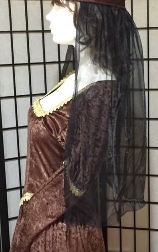 RENAISSANCE MEDIEVAL PRINCESS GOWN & CROWN/VEIL-2 PC COSTUME BROWN PANNE-MEDIUM - Picture 4 of 10