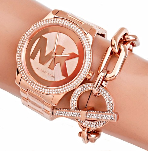 Montre pour femme Michael Kors montre-bracelet MK6880 Tibby or rose acier inoxydable cristal neuve - Photo 4 sur 10
