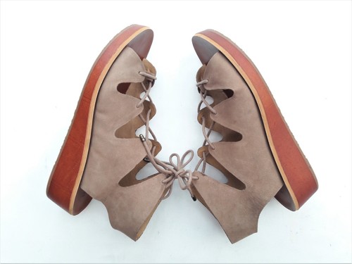 Lucky brand Sandals Wedge 8.5 M Beige Brown Strappy Lace up - Picture 3 of 10