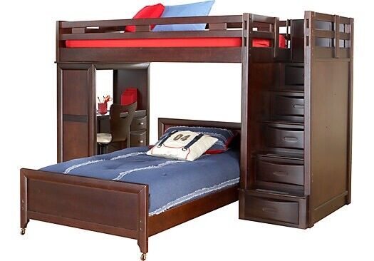 Rooms to Go Ivy League 2.0 Walnut twin/full bunk Bed With Stairs/Desk