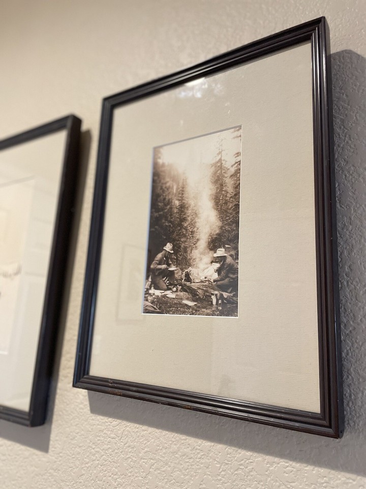 Western Train Photographs LOT of 2 Black & White in Wooden Frames Decor