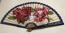 Vintage - 12in. - HAND FAN PAPER WITH RED ROSES Free Shipping