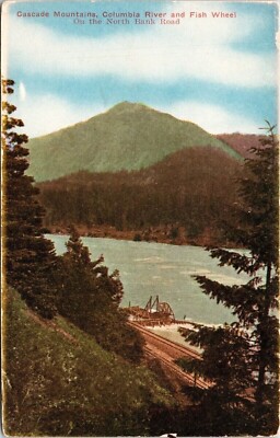 Cascade Mountains Columbia River Fish Wheel N Bank Rd Antique Postcard UNP DB