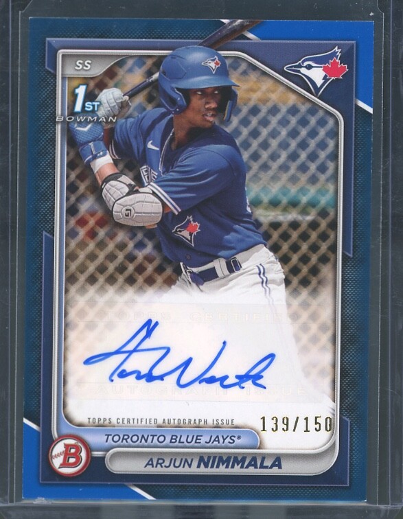 2024 Bowman Paper Prospect Autographs Blue Border #PPRA-AN Arjun Nimmala /150