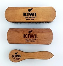 3x Vintage Kiwi Shoe Shine Brushes Wood Handle Horsehair Bristles