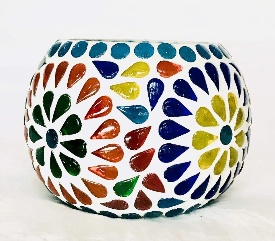 Pack de 2 candelabros votivos de vidrio de mosaico turco para mesa Foto 2 de 4