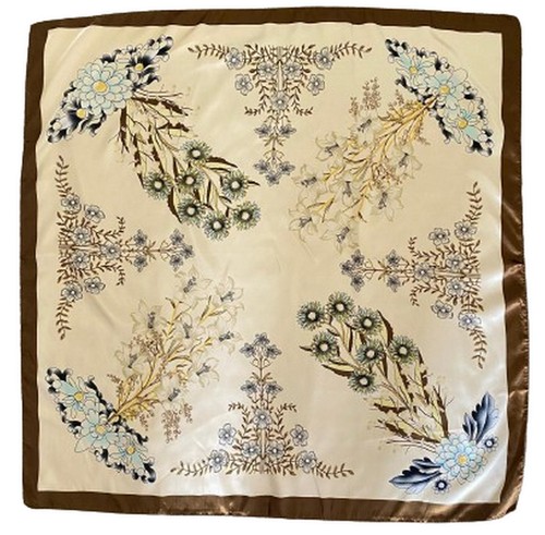 Selbst Geprägt Gestreift Blumenmuster Seide Satin Quadratisch Halstuch Schal, - Picture 29 of 45