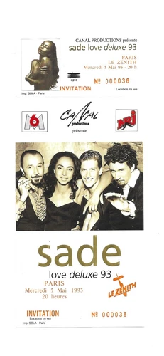 RARE / CONCERT TICKET - SADE: LIVE IN PARIS ( FRANCE) 1993