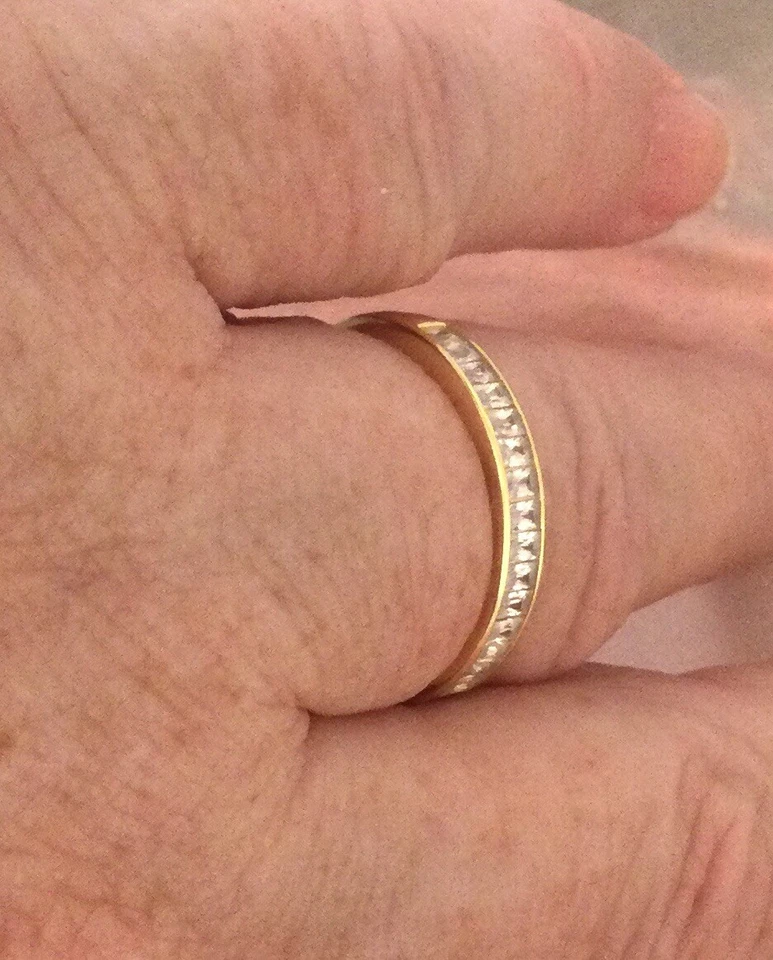 Vintage Jewelry Gold Band Ring with White Diamonds Antique Deco Jewelry size R - Image 4 of 4