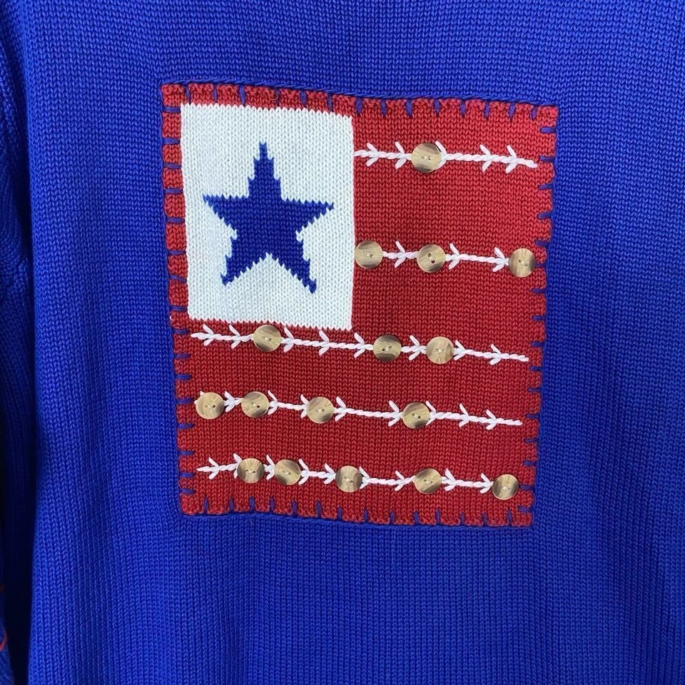 VINTAGE Quacker Factory Sweater Women 1X Plus Blue US American Flag Embroidered - Image 3 of 4