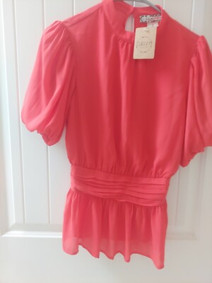 Red A. Calin BY Flying Tomato Small Blouse Puff Sleeve Elastic Waist Nwt