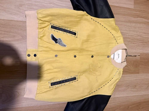Wales Bonner Everlasting Varsity Jacket Blue Leather Snap Logo Pockets IT 52 - product listing photo