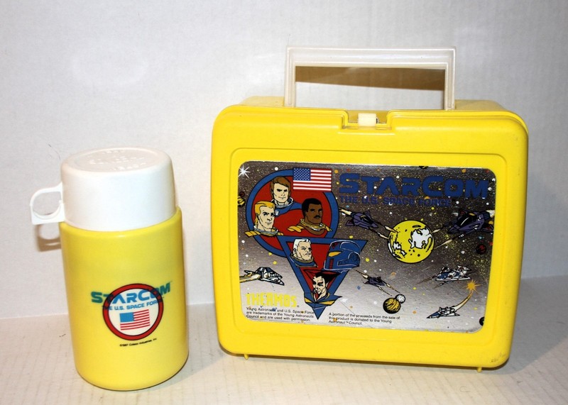 Vintage STARCOM The US Space Force PLASTIC LUNCH BOX & Thermos BOTTLE 1987
