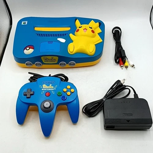 Nintendo 64 Pikachu Blue / Yellow Console Set Region Free NTSC-J NTSC-U/C