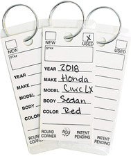 Automotive Car Key Tags, White, Self Laminating Plastic Key Ring Tags with Ring,