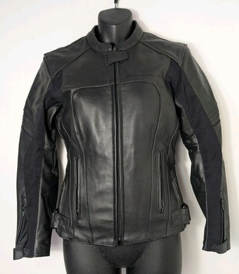 Frank Thomas Damen schwarze Leder Motorradjacke Größe 8