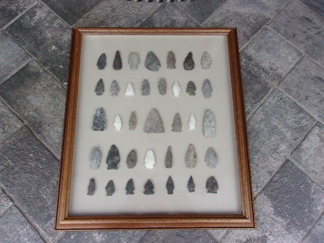 Authentic Native American Arrowheads Lot Of 36 Framed And Ready To Be Displayed 