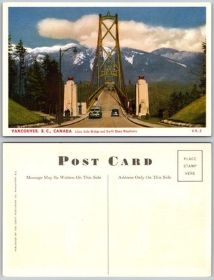 Vancouver BC Lions Gate Bridge North Shore Mountains Cars Postcard