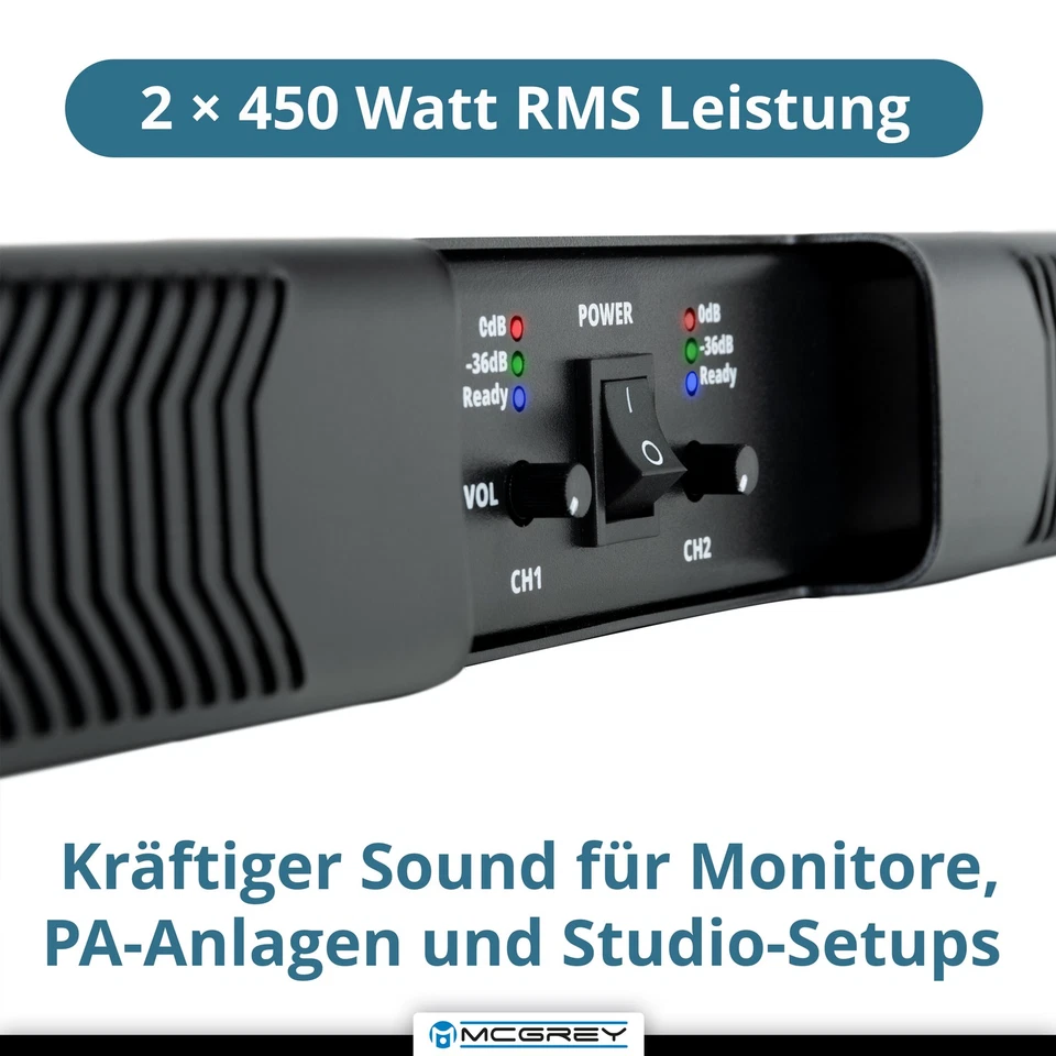 McGrey PA-4502 Endstufe DJ PA 2x450 Watt Class-D Verstärker XLR SPK-kompatibel - Bild 4 von 4