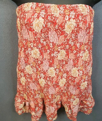 Haute Monde Ruched Floral Bodycon Skirt With Ruffled Hem Women's Size M Medium