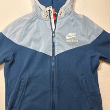 Nike Track and Field Blue Grey Color Block Full Zip Hooded Jacket Mens Size M