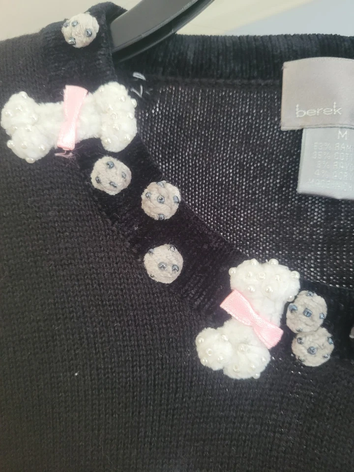 Berek винтажный кардиган свитер с собаками, блестки, банты - Изображение 3 из 3