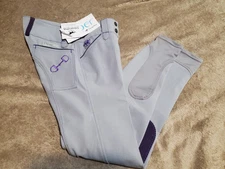 BNWT Smartpak Piper Knee Patch Breeches size 22L Grey/Purple Equestrian (B3)
