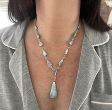 Larimar Pendant Necklace Natural Blue 925 Sterling SilverWire Wrapped Jewellery