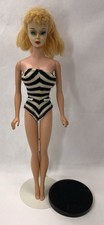 Vintage 1960's Blonde Ponytail Barbie Doll w/ Swimsuit & Stand Base, Mattel
