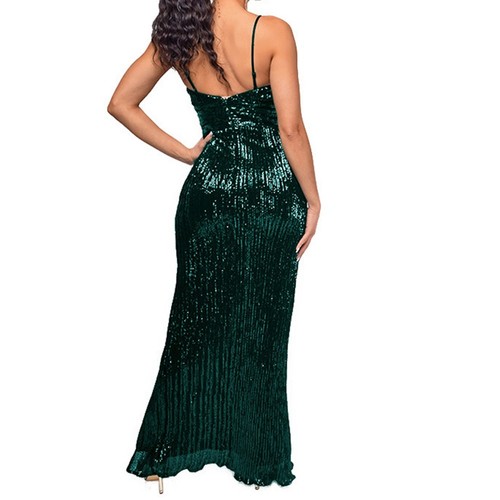 Einzigartiges rückenfreies Damen Abendkleid mit Schlitz und modischen Paillette - Bild 5 von 32