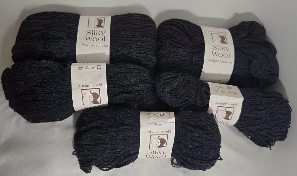 New Lot of 6 Elsebeth Lavold Silky Wool Yarn 65% Wool 35% Silk Black DK Weight - Image 3 of 4