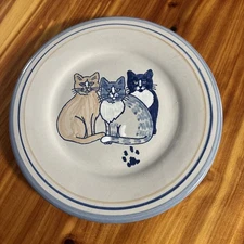 Louisville Stoneware 8” - 3 Cats Plate with Paw Print READ