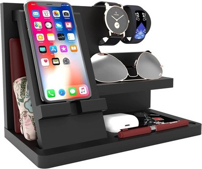 Gifts for Men Desk Organizer Wooden Phone Docking Station Key Wallet Holder Watc