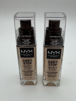 2x NYX CAN'T STOP WON'T STOP 24HR FULL COVER FOUNDATION 30ML Light Porcelain