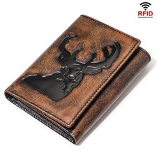 Men's Full-Grain Leather Wallet with RFID Blocking ID Credit Card Slots Billfold