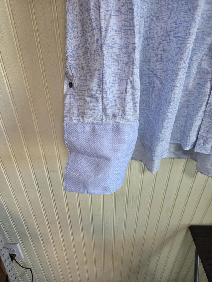 Tom James Executive Collection Shirt Mens XL Blue White Long Sleeve French Cuff - Image 3 of 4