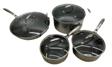 HexClad Hybrid Nonstick 8 Pc Pot Set 8, 3, 2 Quart Pots w/ Lids 13”wok - USED