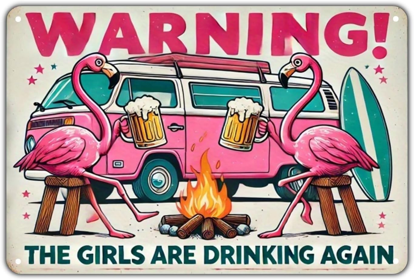 Flamingo Camping Beer Vintage Funny Drinking Metal Wall Sign 8x12 Inches 8 x 12
